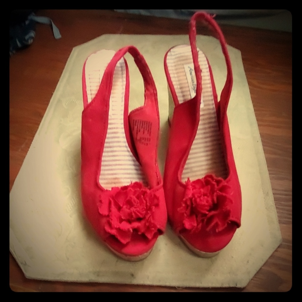 Red cork heel sandals